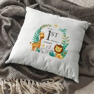 Personalised 1st Birthday Safari Cushion    